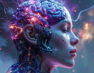 Human Augmentation Conceptual Illustration: Neurological Enhancement and Rehabilitation