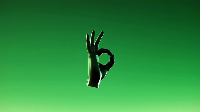 Hand Gesture Making Okay Sign Floating Against Bright Green Background