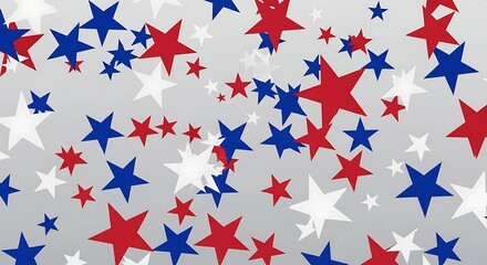 Festive Starry Sky - Red, White, and Blue Stars on Gray Background.