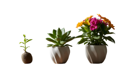 Growth Stages of a Plant: Capturing the progression of life, vibrant blossoms bloom from a tiny seedling, a testament to nature's resilience and beauty, conveying the essence of a plant's journey.