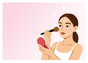 Beauty and make up: the pretty woman is making make up on her face 