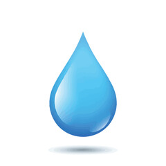 A vibrant, glossy blue water droplet with a subtle shadow, symbolizing purity, freshness, and essential liquid, isolated on a clean white background.