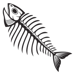 A detailed black and white illustration of a fish skeleton.
