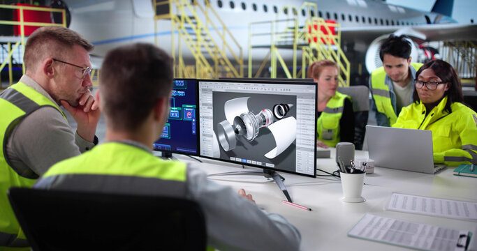 Diverse Aerospace Team Conducting Safety Checks