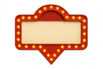 Glowing light bulbs framing empty red sign area, transparent background ready for custom messaging or design elements