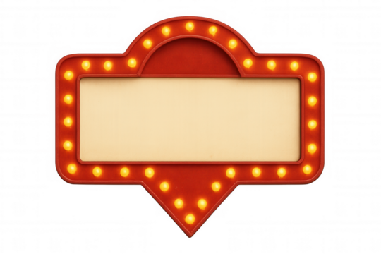 Glowing light bulbs framing empty red sign area, transparent background ready for custom messaging or design elements