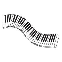 Single one line Art drawing wavy piano keys and some scales. A creative visualization. Different scales produce different rhythms. with white background