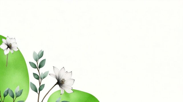 Watercolor floral botanical banner design eucalyptus leaves and white anemone flowers wedding invitation greeting card template copy space pattern, screensaver, ecological background, spring plants