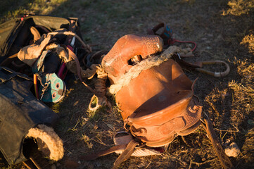 Horse saddle and rodeo gear