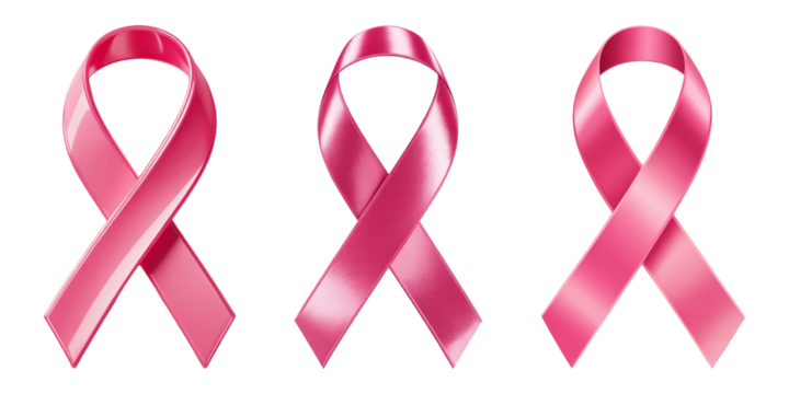 Three satin pink ribbons representing breast cancer awareness