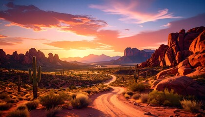 Dramatic desert sunrise panorama