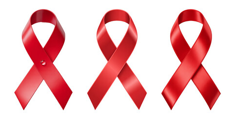Three red ribbons symbolizing awareness and support