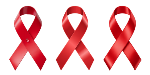 Three red ribbons symbolizing awareness and support