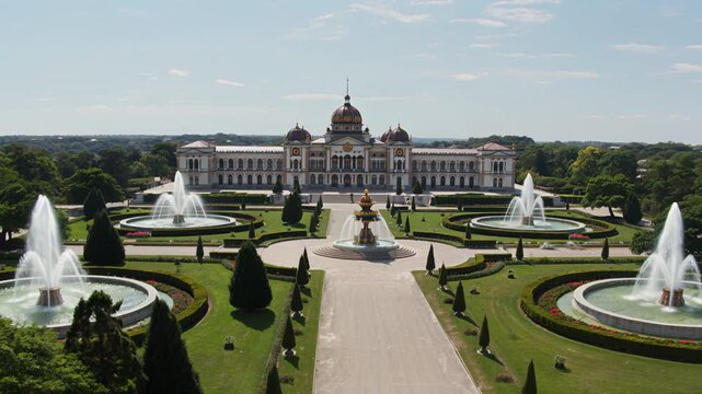 Cinematic footage capturing the serene morning light on an ornate Moorish palace facade with intricate tilework