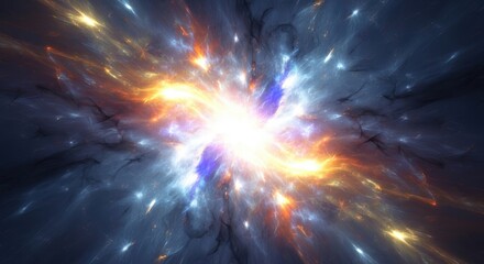 A vibrant, abstract explosion of light and energy, resembling a cosmic event or a powerful scientific phenomenon.