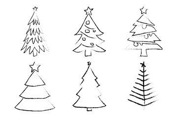 Hand drawn crayon Christmas tree set icon design white background