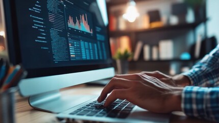 A professional working with SEO tools to enhance website traffic on blurred background