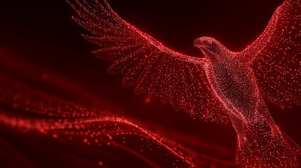 red concept flying eagle with light trail effect futuristic particles background design backdrop