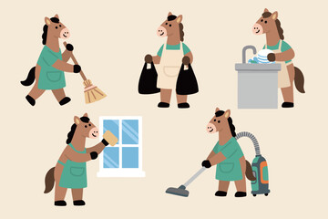 Horses Cleaning House A Fun and Charming Illustration