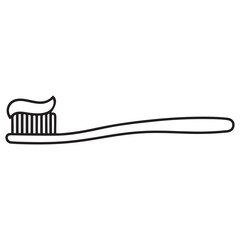Single one line Art drawing toothbrush with toothpaste. Dental care equipment at home. Brushing teeth. with white background