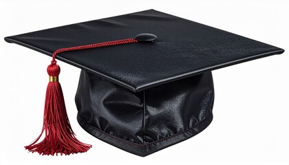 Black Graduation Cap with Tassel Isolated on Transparent Background