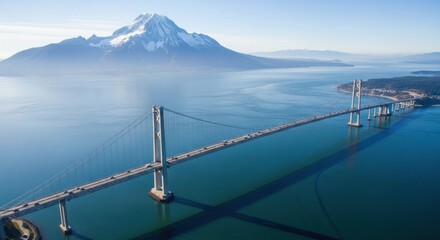 Fototapeta premium Majestic bridge over vast ocean isolated on white background 