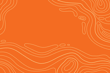 Orange Topographic Landscape Map with Grid and Lines, Outline Terrain. Banner with geographic mountain relief. Wavy abstract contour background with cartography texture  © Desenarrt