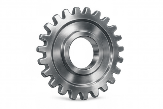 Brushed metal gear rotating on a transparent background, perfect for industrial and mechanical concepts - Powered by Adobe