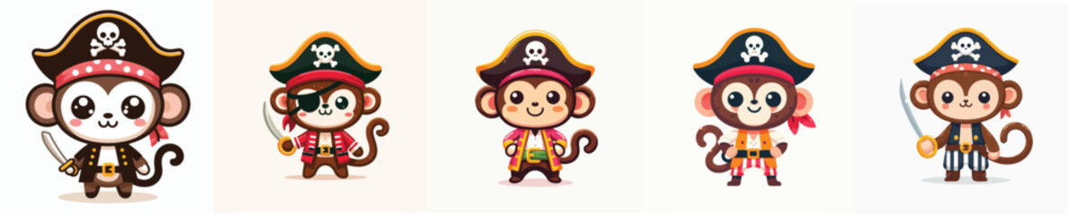 cute monkey vector wearing pirate costume