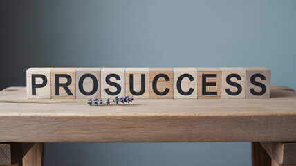 Promote success concept with wooden blocks and lavender sprig