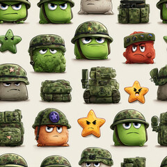 Fototapeta premium Cartoon Army Character Seamless Pattern on Neutral Background
