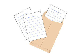 レポート用紙,便箋などを茶封筒に入れたイラストです。ビジネスシーンに。