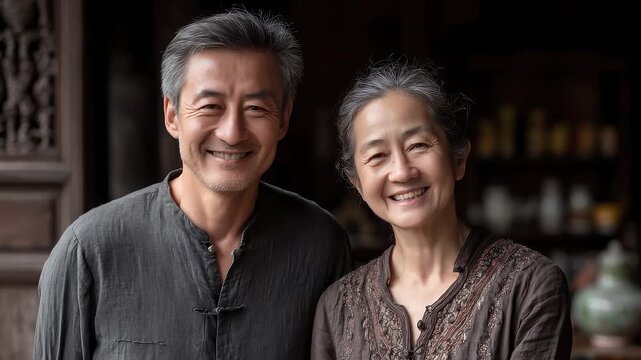 Happy Together: A Warm Smile from an Asian Couple