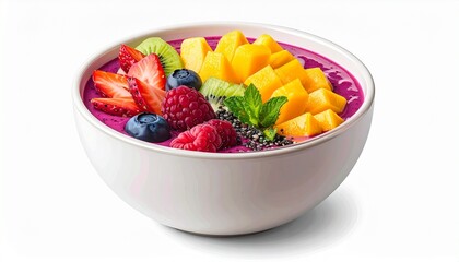 Colorful Acai Smoothie Bowl with Fresh Fruits Isolated on Transparent Background