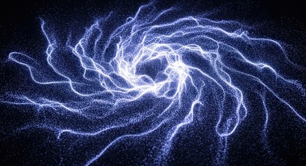 Obraz premium A mesmerizing spiral vortex of glowing blue and white light particles swirling in the darkness, resembling a cosmic galaxy or an energy portal.