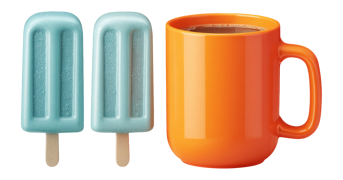 Colorful Ice Cream Bars and Orange Mug on Transparent Background