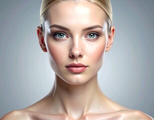 Portrait of a Young Woman with Blonde Hair and Blue Eyes