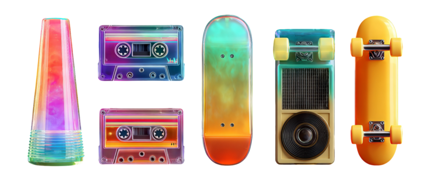 Colorful Retro Elements Isolated on Transparent Background for Design