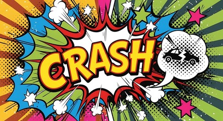 Comic Book Style Crash Scene Illustration.