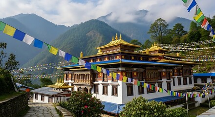 Obraz premium Buddhist Monastery in the Mountains.