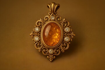 Elegant Gold Pendant with Amber Gemstone and Clear Crystals