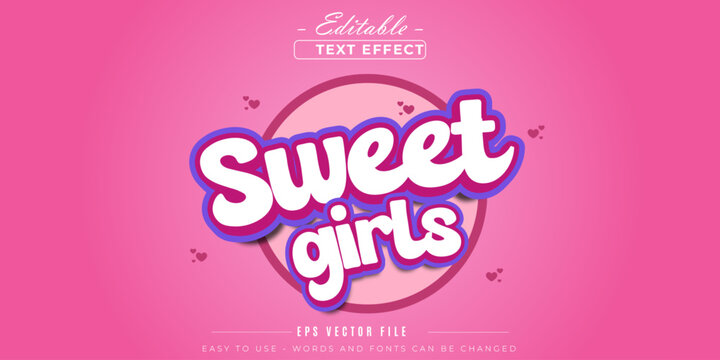 Sweet girls editable text effect with pink background.