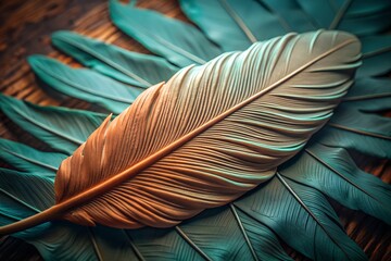 Golden and Teal Feathers: Luxurious Tropical Texture, Abstract Nature Background