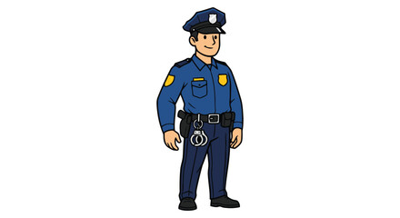 Cartoon police officer standing proudly in uniform with badge and hat