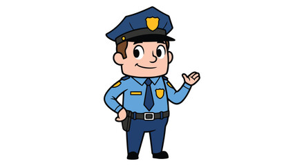 Friendly cartoon police officer waving hello with a smile