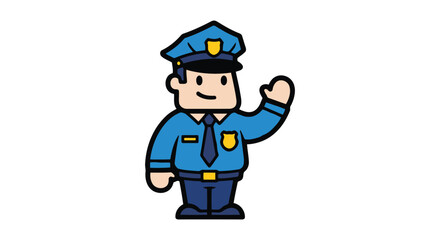 Friendly cartoon police officer waving hello with a smile