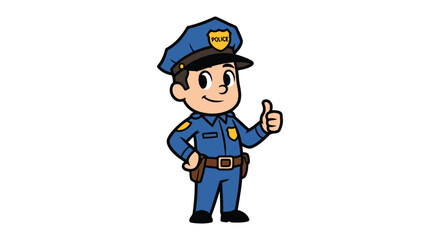 Fototapeta premium Friendly cartoon police officer giving a thumbs up approval