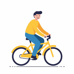 Naklejka premium Illustration of a man riding a yellow bicycle with blue pants and a yellow shirt.