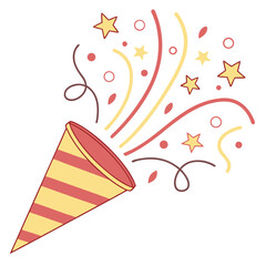 Festive party popper exploding with colorful confetti and streamers for celebration.