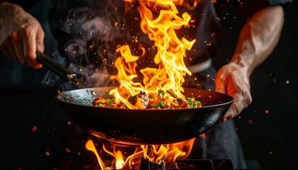 Dramatic Fire Effect in Professional Kitchen